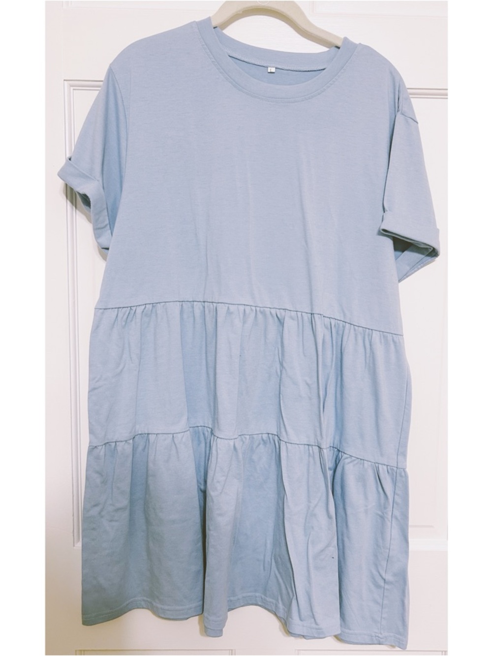 Light Blue Tiered Short Sleeve Dress
